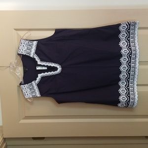 Talbots Navy Blue Top with White Pattern Detail, NWT, Size M